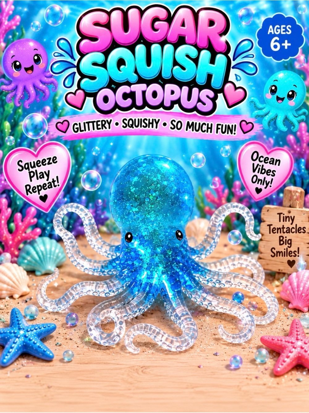 Octopus Glitter Sugar Squishy - Blue
